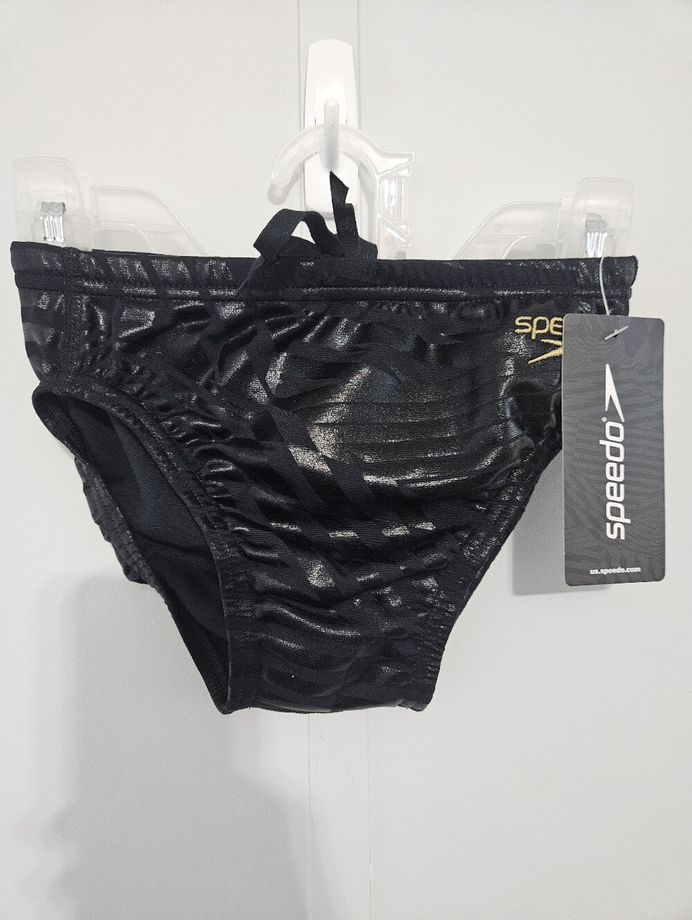 Speedo Size 24 Endurance Boys Black Bikini Bottom Swimsuit Bathing Suit with Dra